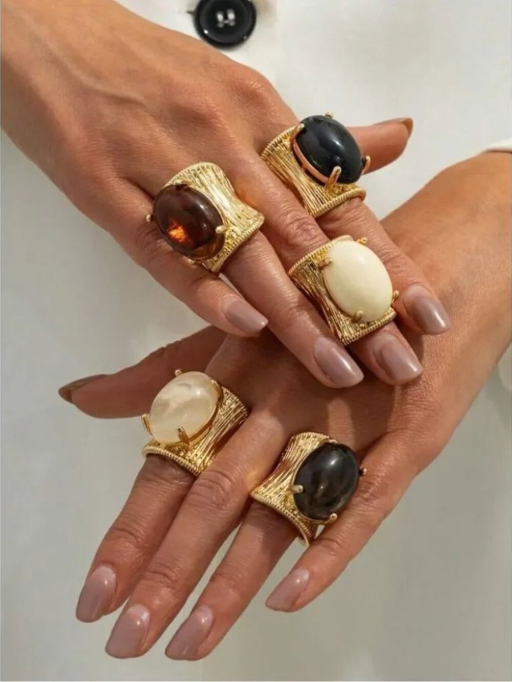 Gold Statement Cocktail Ring with Brown Cabochons R 575